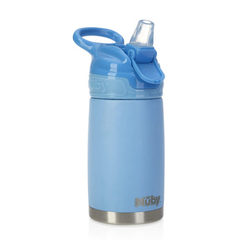 Nuby Thirsty Kids No Spill Flip-It Reflex Stainless Steel Travel Cup, Blue, 10 Oz