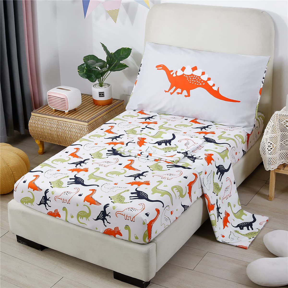 Urbonur 4-Piece Toddler Bedding Set - Ultra Soft Cartoon Jurassic Dinosaur Print Boys Toddler Comforter Set - Include Comforter,