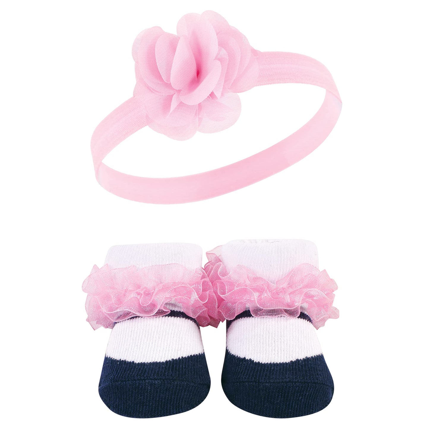 Hudson Baby Baby Girls' Headband And Socks Giftset, Navy White 10-Pack, One Size