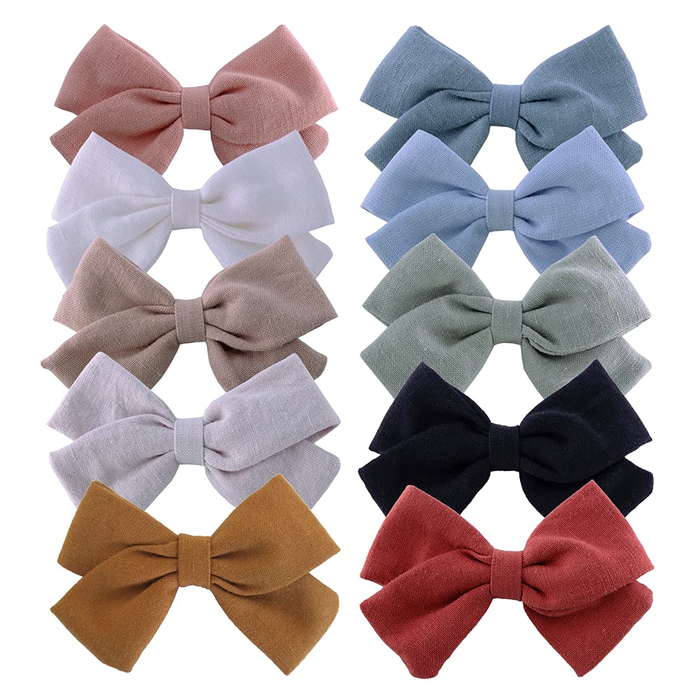 Baby Girls Linen Bow Hair Clips Toddler Infant Fully Lined Clips Little Girls Hair Bow Barrettes White Blue Khaki Accessories Pa