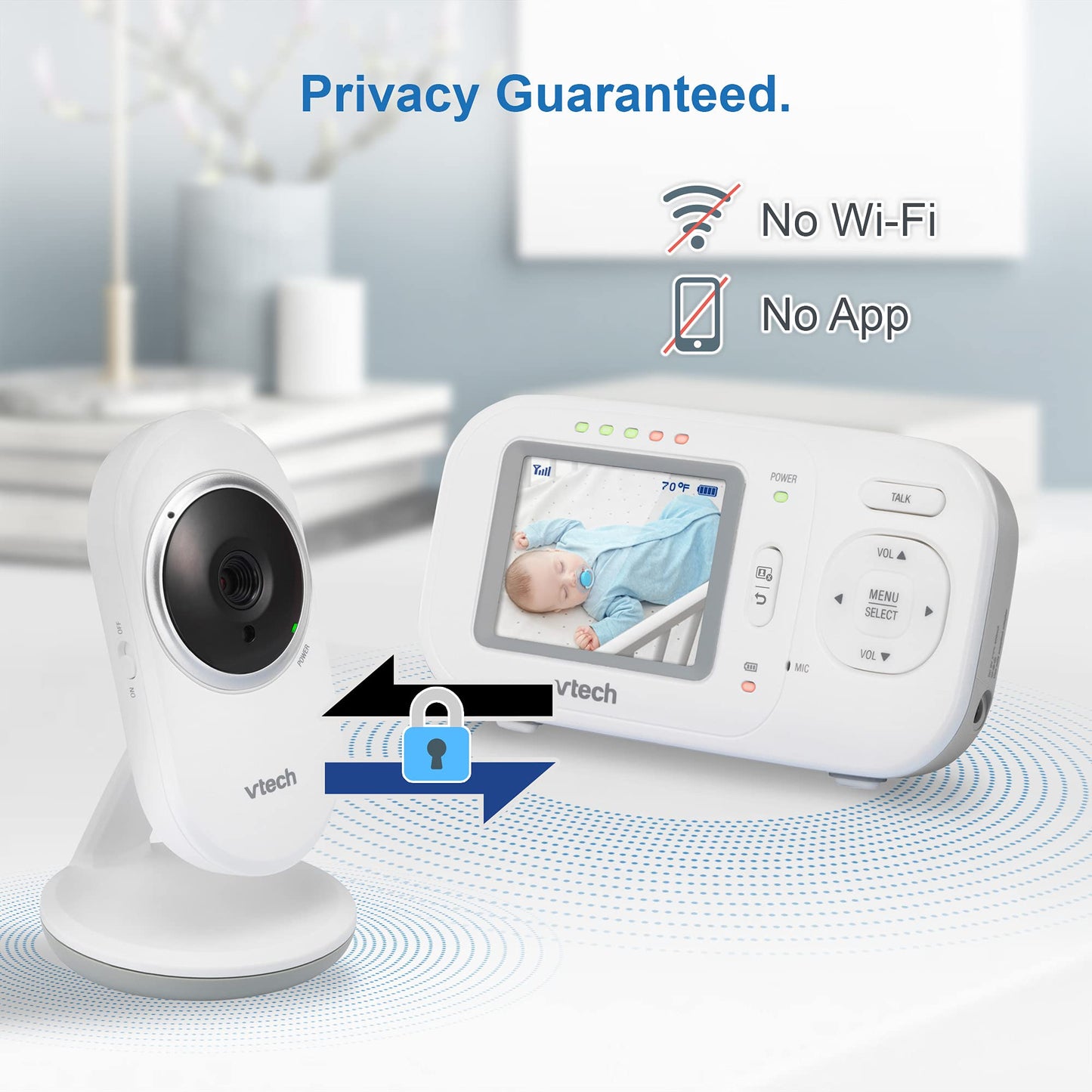 Vtech Vm320 Baby Monitor, 2.4' Screen With Fixed Camera, Night Vision, Soothing Sounds, 2-Way Talk, Secured Transmission, Secur