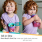 Nuby All In One Snack Bowl And No Spill Soft Straw Cup - 2 Pack Pink Butterflies & Aqua Fruits - Snack N' Sip, Holds: 4.5 Oz Con