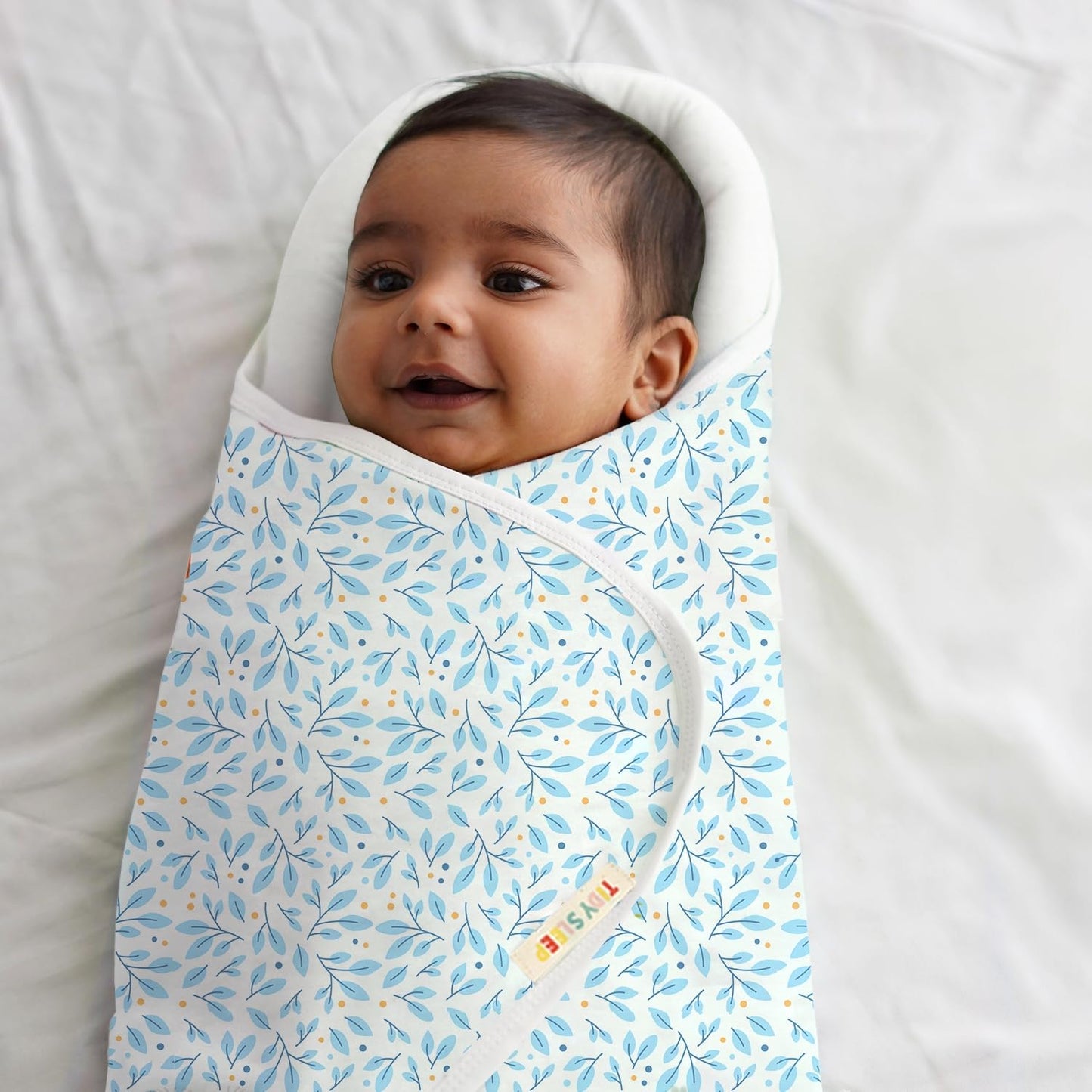 Tidy Sleep Baby Swaddle Wrappper Adjustable For Newborn || 100% Cotton Soft || Newborn Blanket For 03 Months (Blue Leaf)