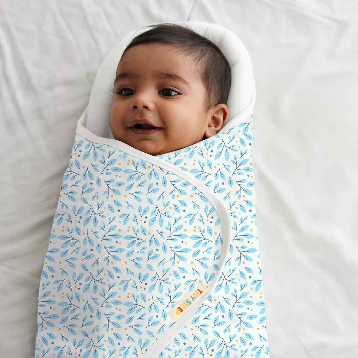Tidy Sleep Baby Swaddle Wrappper Adjustable For Newborn || 100% Cotton Soft || Newborn Blanket For 03 Months (Blue Leaf)