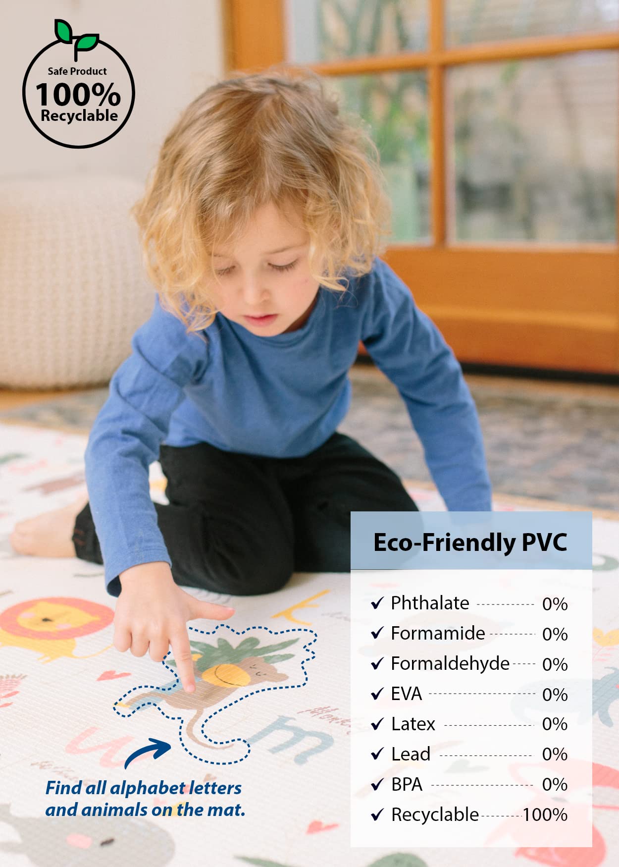 Baby Care Play Mat (Large, Moroccan - Beige) 82'' X 55'' Original One-Piece Reversible Rollable Waterproof Play Mat For Infants,