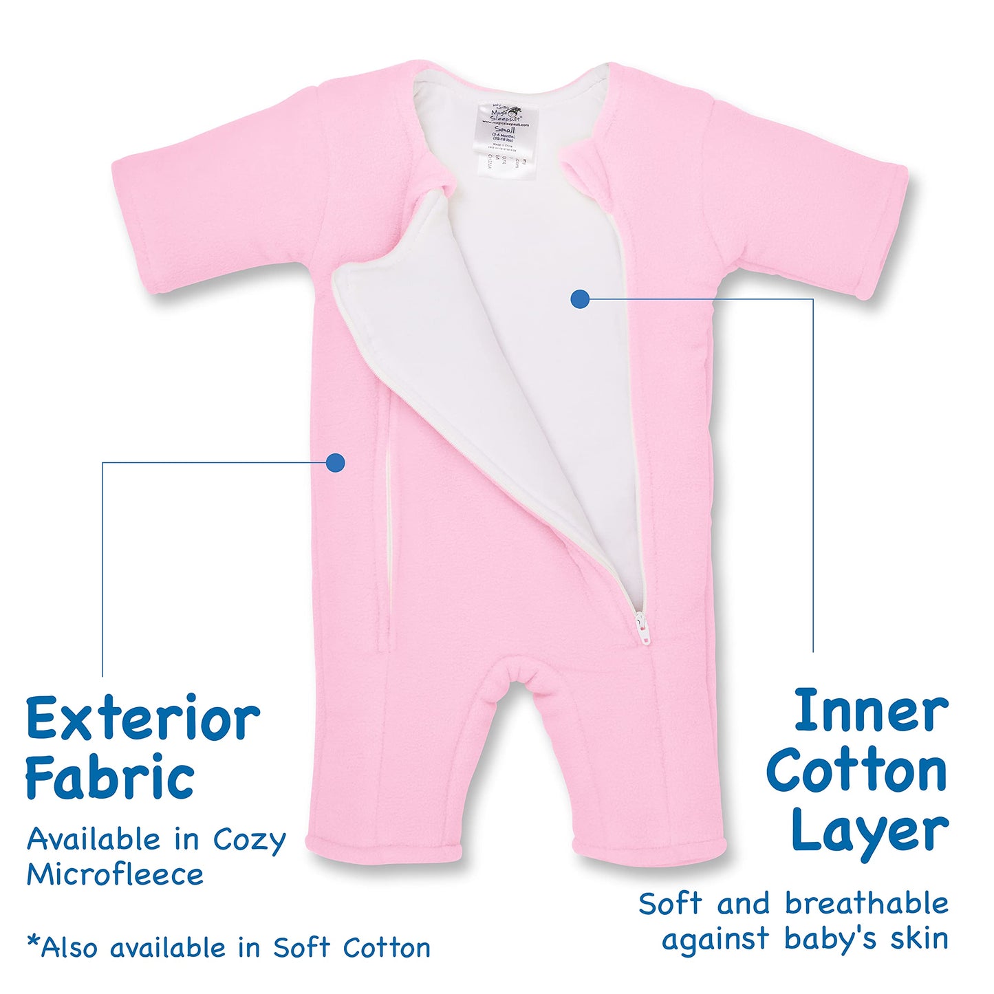 Baby Merlins Magic Sleepsuit - Swaddle Transition Product - Microfleece - Pink - 3-6 Months