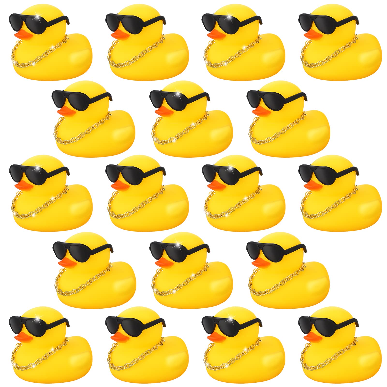 18 Pcs Mini Rubber Ducks Baby Shower Tiny Rubber Ducks Bulk with Sunglasses, Float Bathtub Duckies for Shower Birthday Party Fav