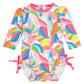 Rufflebutts Baby Girls Upf 50+ Sun Protection Novelty Print Long Sleeve One Piece Rash Guard Swimsuit With Zipper - Tropical Adv