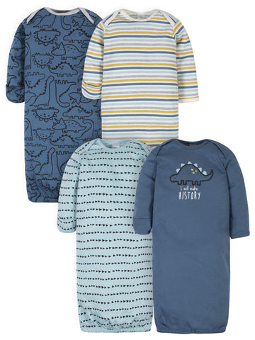 Gerber Unisex Baby Boy And Girls 4-Pack Sleeper Gown Dinosaur Blue 0-6 Months