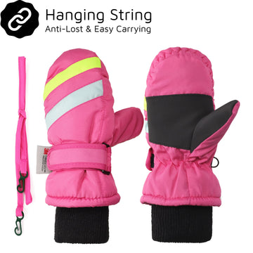 F Flammi Toddler Kids Snow Mittens With String Waterproof Ski Mittens Thinsulate Winter Gloves For Baby Girls Boys(Pink,2-4)