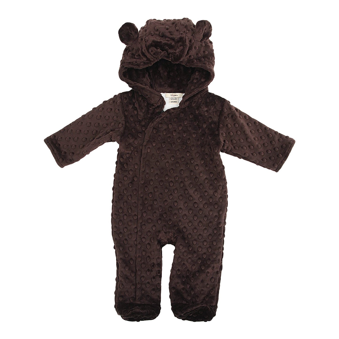 My Blankee Hooded Footie Romper Minky Dot With Ears, Chocolate Brown, 18-24 Months