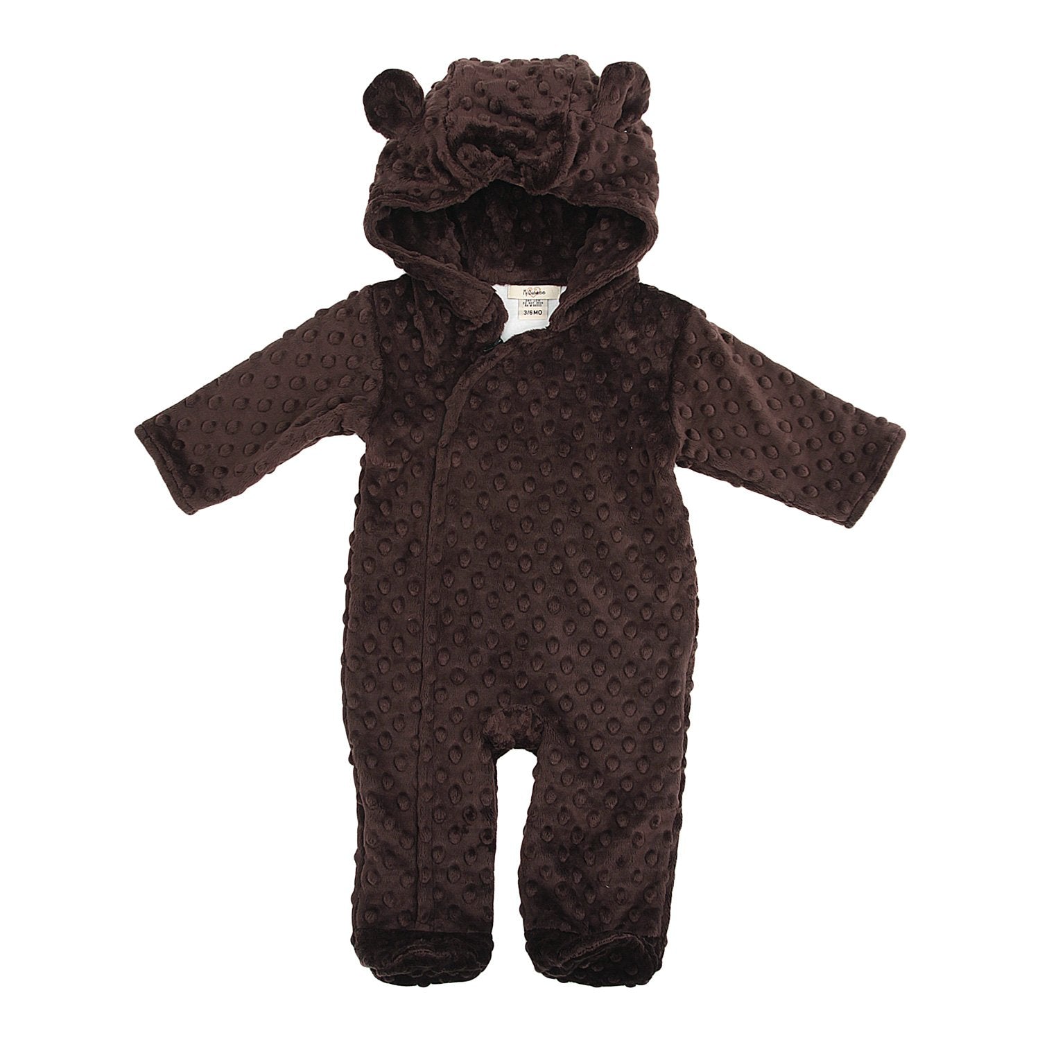 My Blankee Hooded Footie Romper Minky Dot With Ears, Chocolate Brown, 18-24 Months
