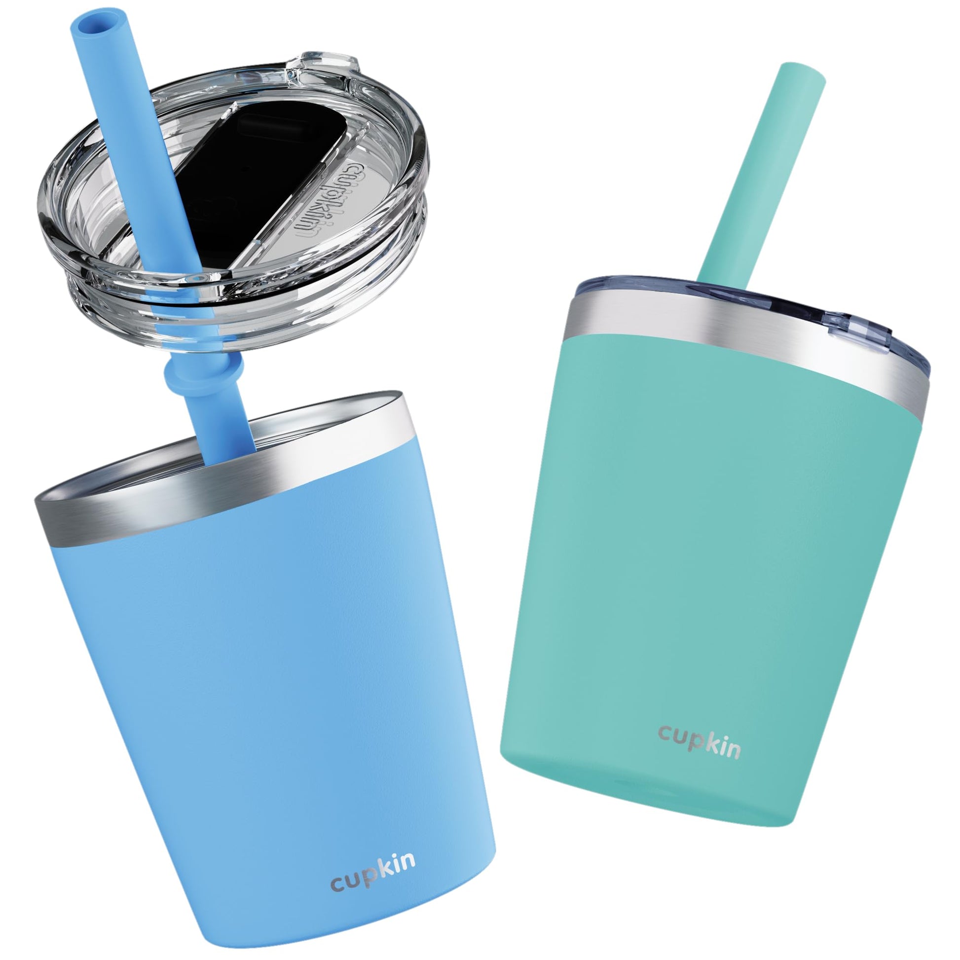 Cupkin Toddler Cups With Straws, The Original 8 Oz Stackable Stainless Steel Baby Straw Cup, Set Of 2 Kids Cups, Powder Coated I