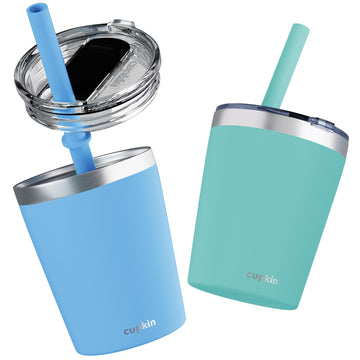Cupkin Toddler Cups With Straws, The Original 8 Oz Stackable Stainless Steel Baby Straw Cup, Set Of 2 Kids Cups, Powder Coated I
