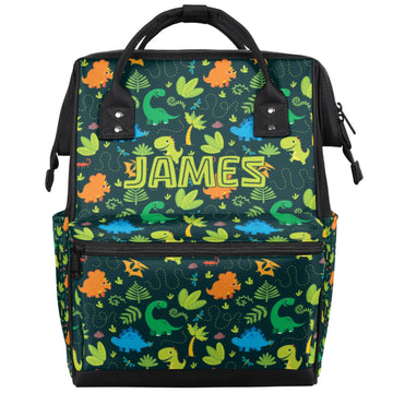 SPYORBKX Customized Diaper-Backpack for Baby-Boys Nappy-Backpack with Baby Name 11x7x15.7 inches Dark Green Dinosaur Mommy-Bag