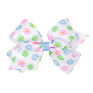 Wee Ones Girls' Easter Print Grosgrain Hair Bow On Wee Stay No-Slip Clip, Handmade, Medium, Spring Flower Print