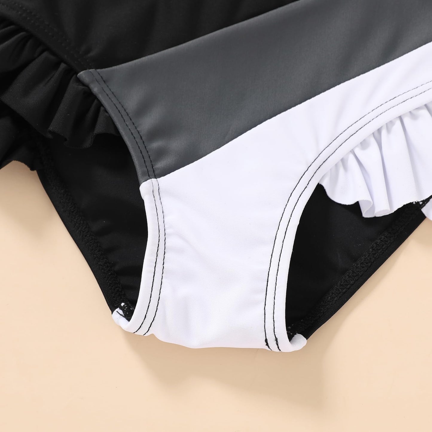 Younger Tree Toddler Girls Two Pieces Swimsuit Color Block Stripe Swimwear Summer Beach Bathing Suit 18M-5T(Black#White 4-5T)