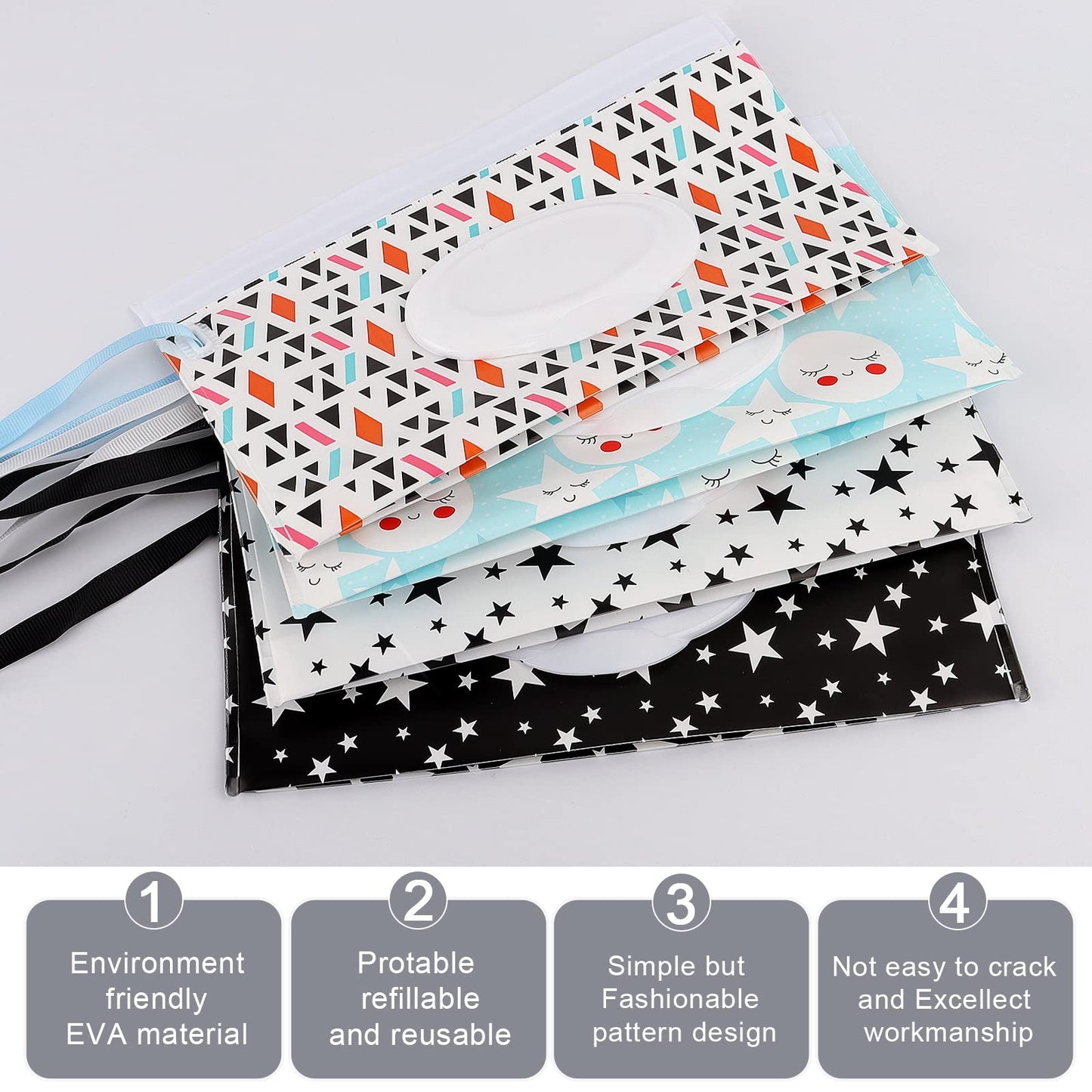Dommare 4 Pack Baby Wipes Dispenser, Portable Travel Wet Wipes Pouch On The Go-Reusable Wipe Holder-Refillable Lightweight Water