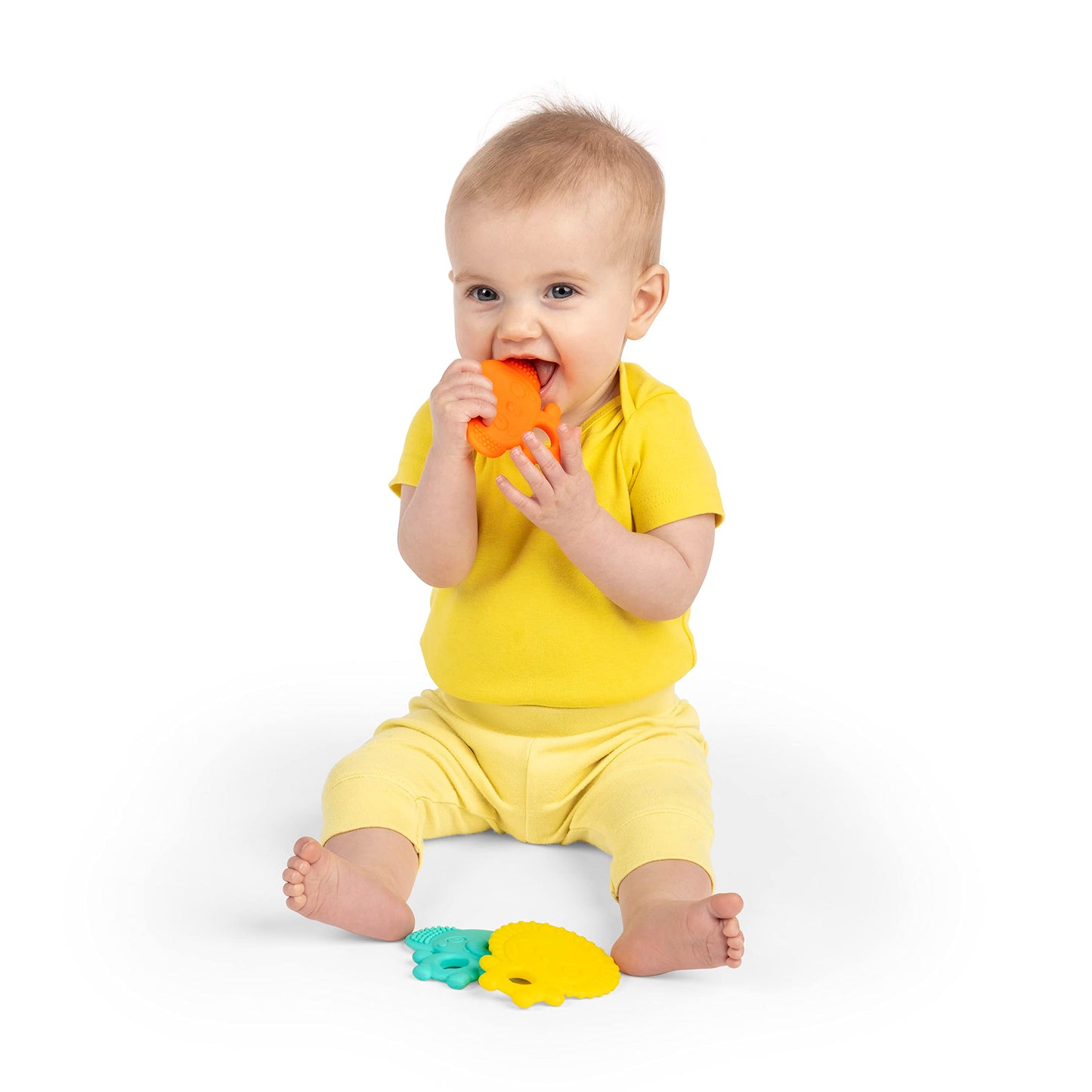 Bright Starts Gummy Buddies 3-Pack Textured Teethers - BPA-Free Elephant, Lion, Monkey - Unisex, 3 Months +