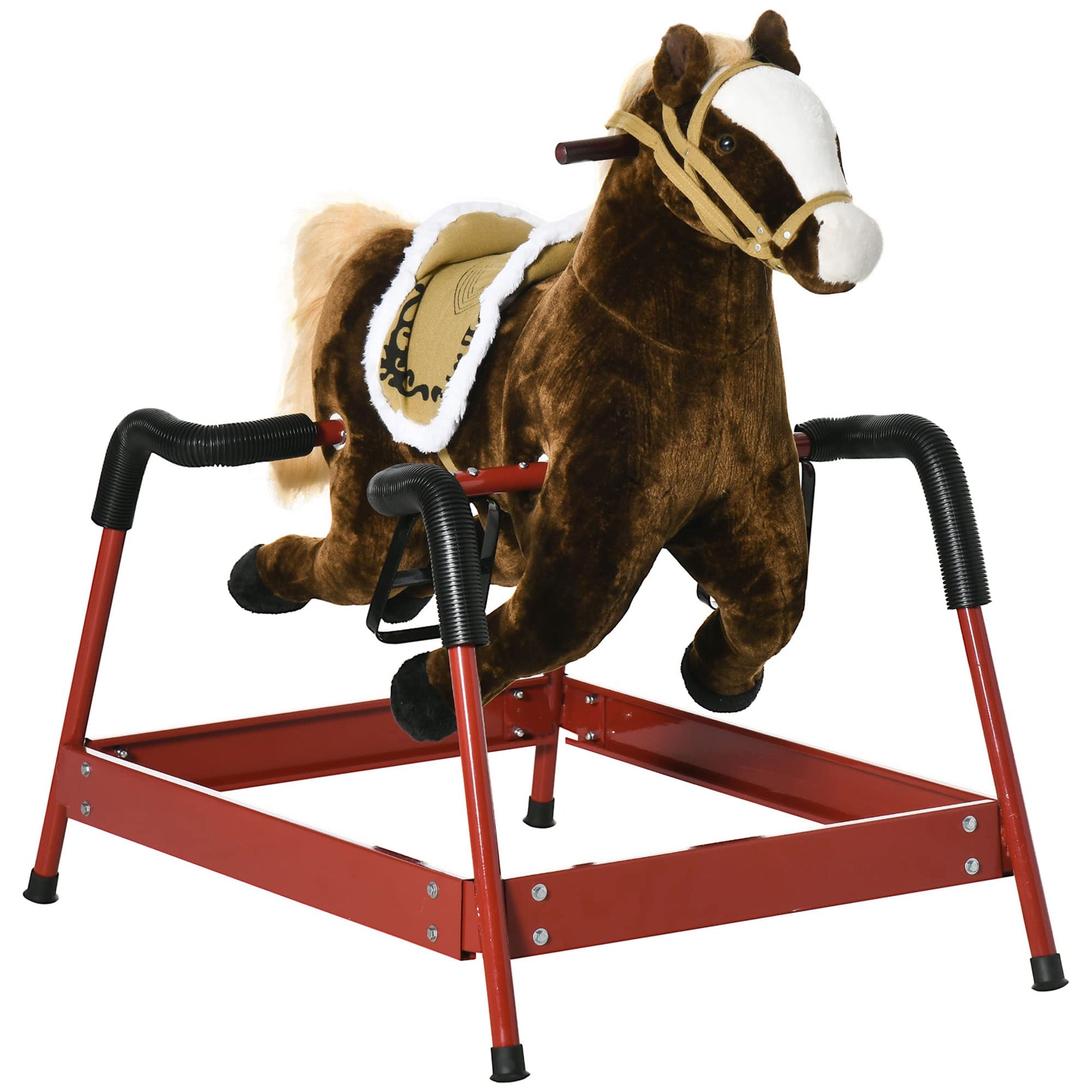 Qaba Kids Spring Rocking Horse, Ride on Horse for Girls and Boys with Animal Sounds, Plush Horse Ride-on with Soft Feel, Interac