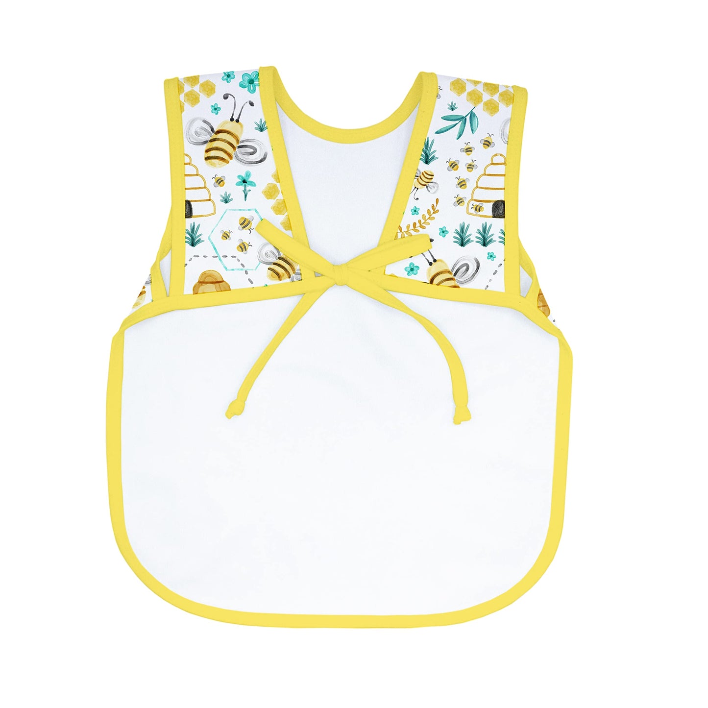 Bapronbaby Busy Bees Bapron - No Neck Tie Safer Bib For Baby & Toddler - Soft Waterproof Stain Resistant - Machine Washable - Sz