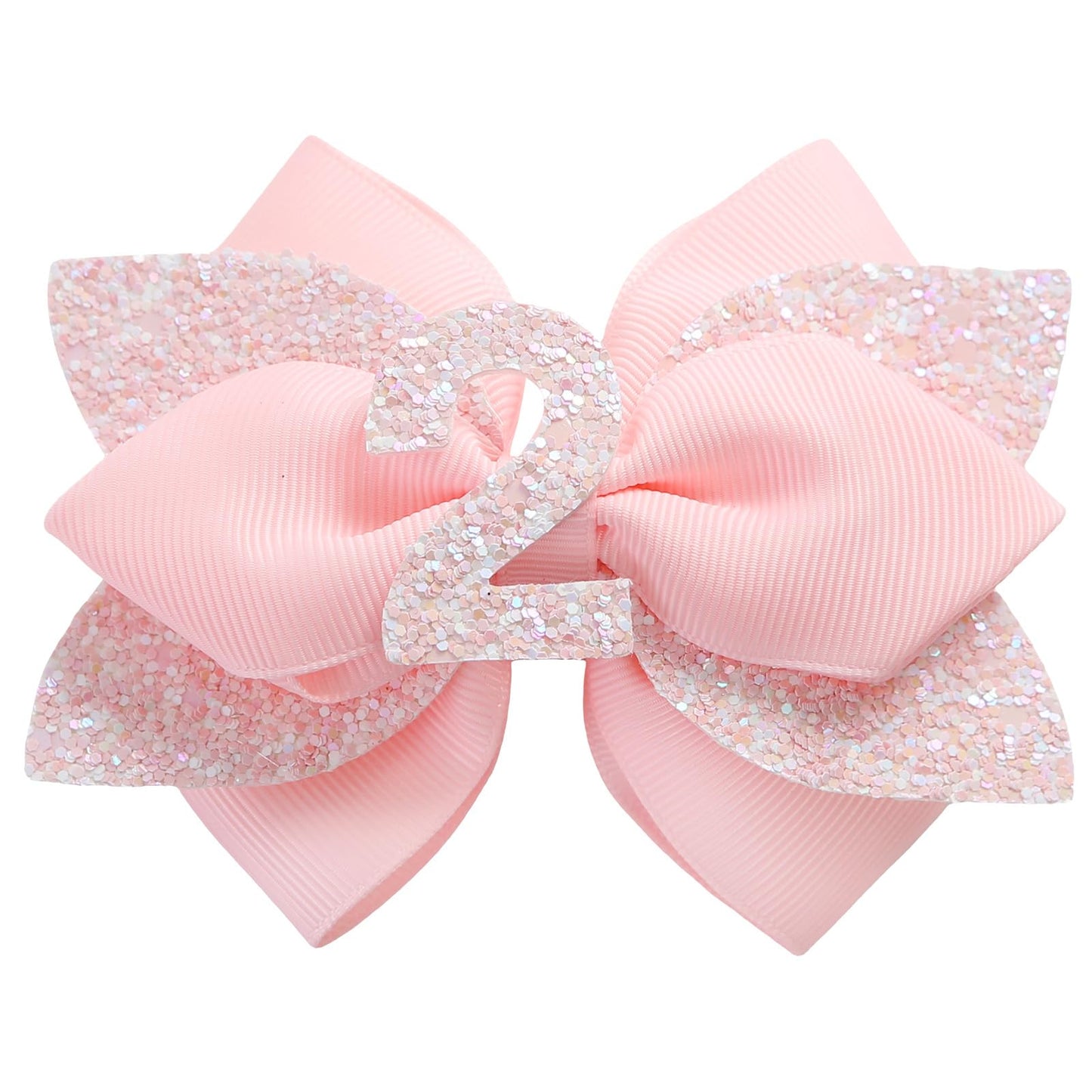 Pink Birthday Hair Bow for Baby Girls 1 2 3 4 5 6 Years Glitter Party Decoration Hair Accessories for Two 2nd Second Birthday