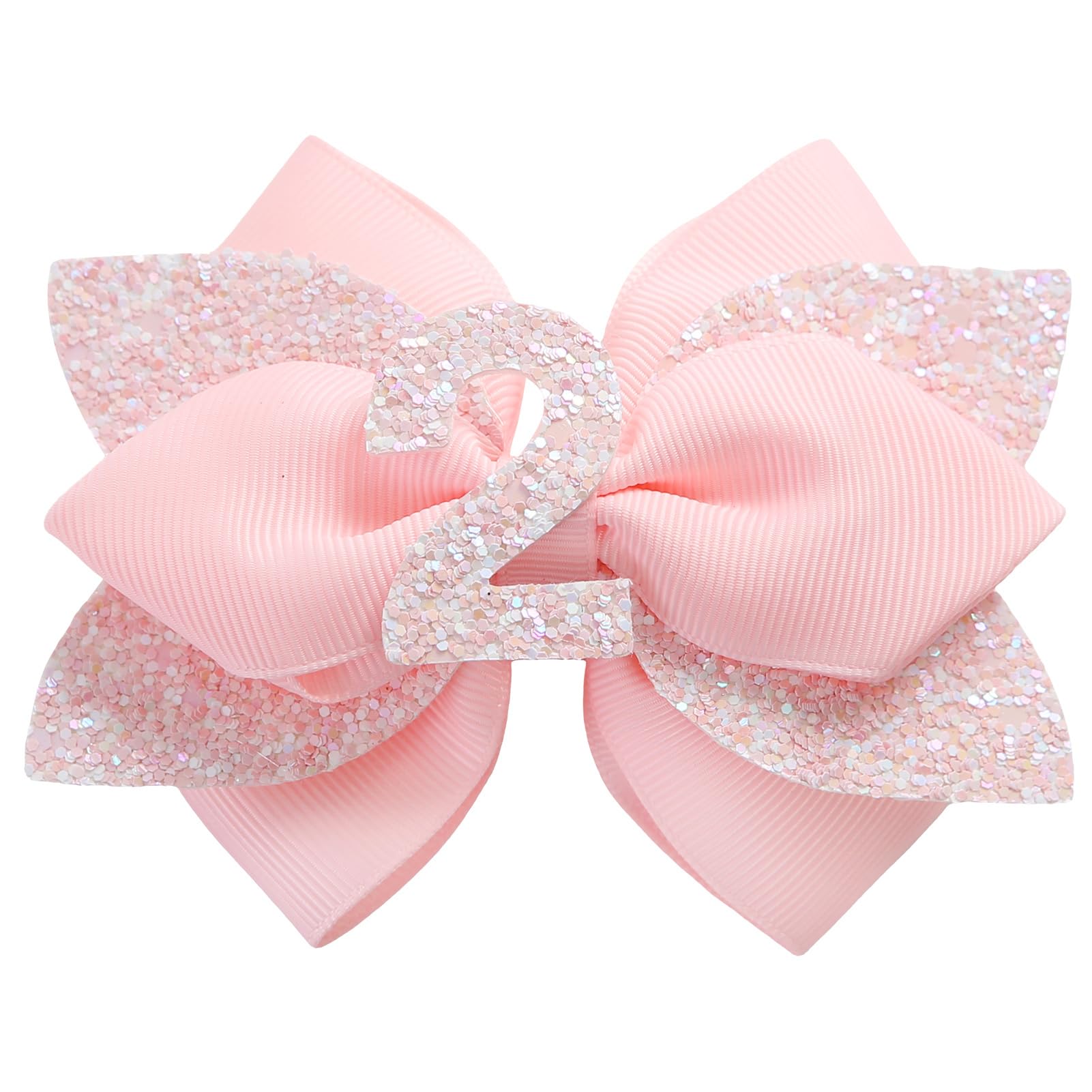 Pink Birthday Hair Bow for Baby Girls 1 2 3 4 5 6 Years Glitter Party Decoration Hair Accessories for Two 2nd Second Birthday