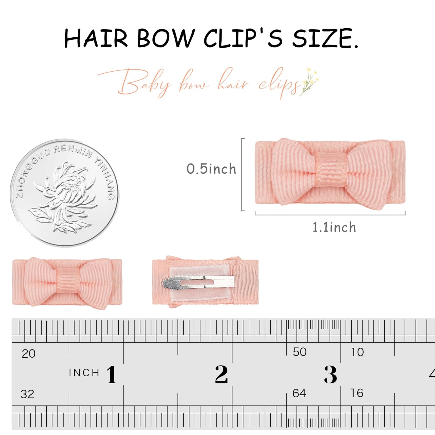 C  Llot 60Pcs Baby Hair Clips 1.2' Tiny Baby Bows Snap Hair Clips For Thin Hair Grosgrain Ribbon Hair Bows Clips For Baby Girls