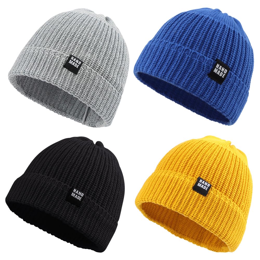 Simple Knitted Baby Beanie Hip-Hop Boys Winter Hat Toddler Kids Bonnet For Girls 0-5Y (4Pcs-A,S)