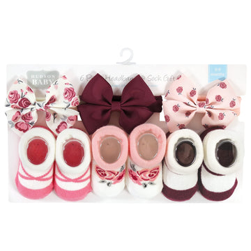 Hudson Baby Baby Girls' Headband And Socks Giftset, Rose 6-Piece, One Size