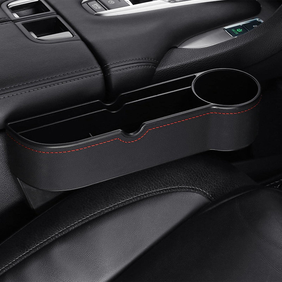 T.O.G. Car Seat Gap Organizer W/Cup Holder Fit for Cards Wallets Sunglasses Passenger Black