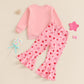 Iddolaka Toddler Baby Girls Valentines Day Outfits Long Sleeve Letter Sweatshirt Shirt Heart Flared Pants Spring Clothes (M-Lett