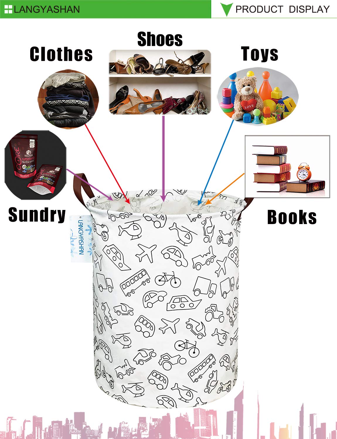 LANgYASHAN Laundry Basket canvas Fabric collapsible Organizer Basket for Storage Bin Toy Bins gift Baskets Bedroom clothes child