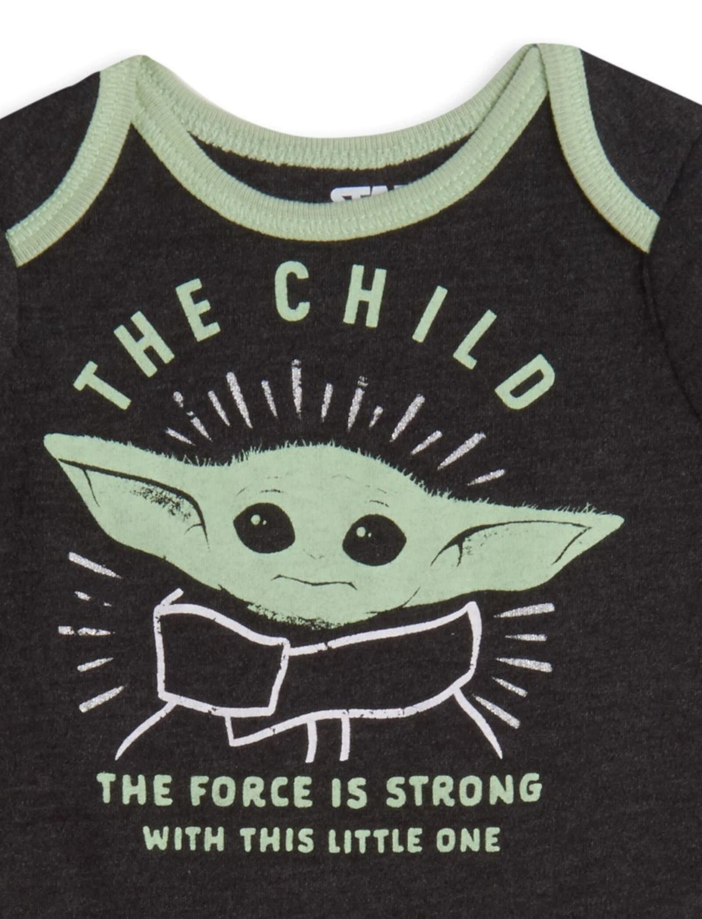 Star Wars The Child Infant Baby Boys Fleece Hoodie Short Sleeve Bodysuit And Pants 3 Piece Baby Outfit Set Grey/Green 12 Months