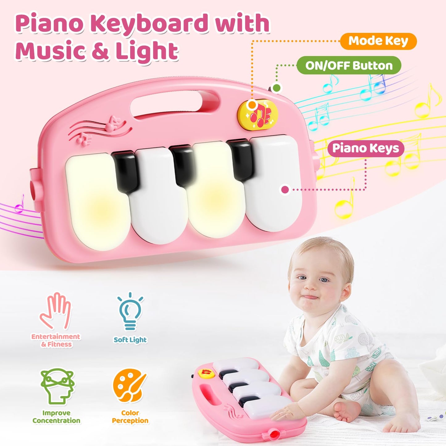 2 In 1 Baby Gym Play Mat With Walker, Kick And Play Piano Gym Activity For Boys Girls, Musical Activity Center Tummy Time Mat Fo