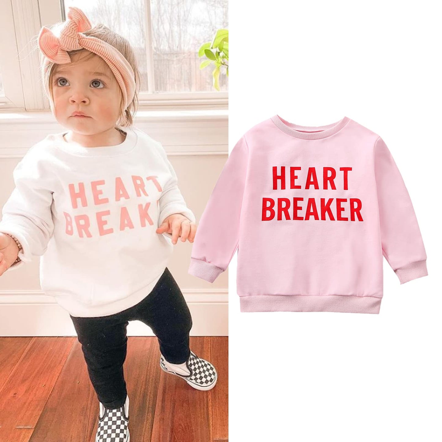 Yingisfitm Toddler Baby Girl Boy Valentines Day Outfit Crewneck Sweatshirt Long Sleeve Shirt Pullover Top Spring Clothes (Pink-H