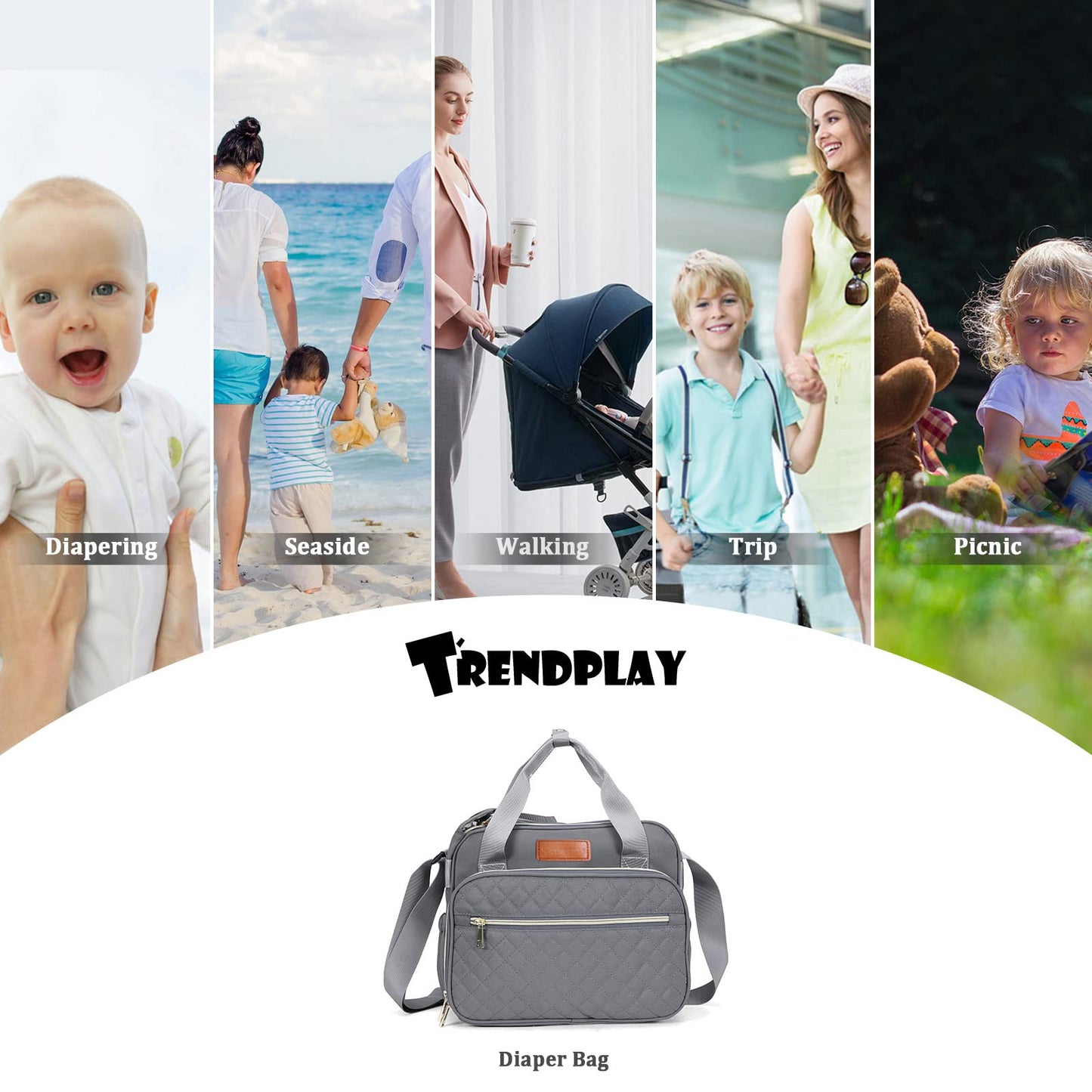 Mini Diaper Bag Baby Nappy Nursery Bag - Travel&Outdoor Organizer, Stroller Bag Multi-Function Maternity Bag For Mom Daddy, Gray