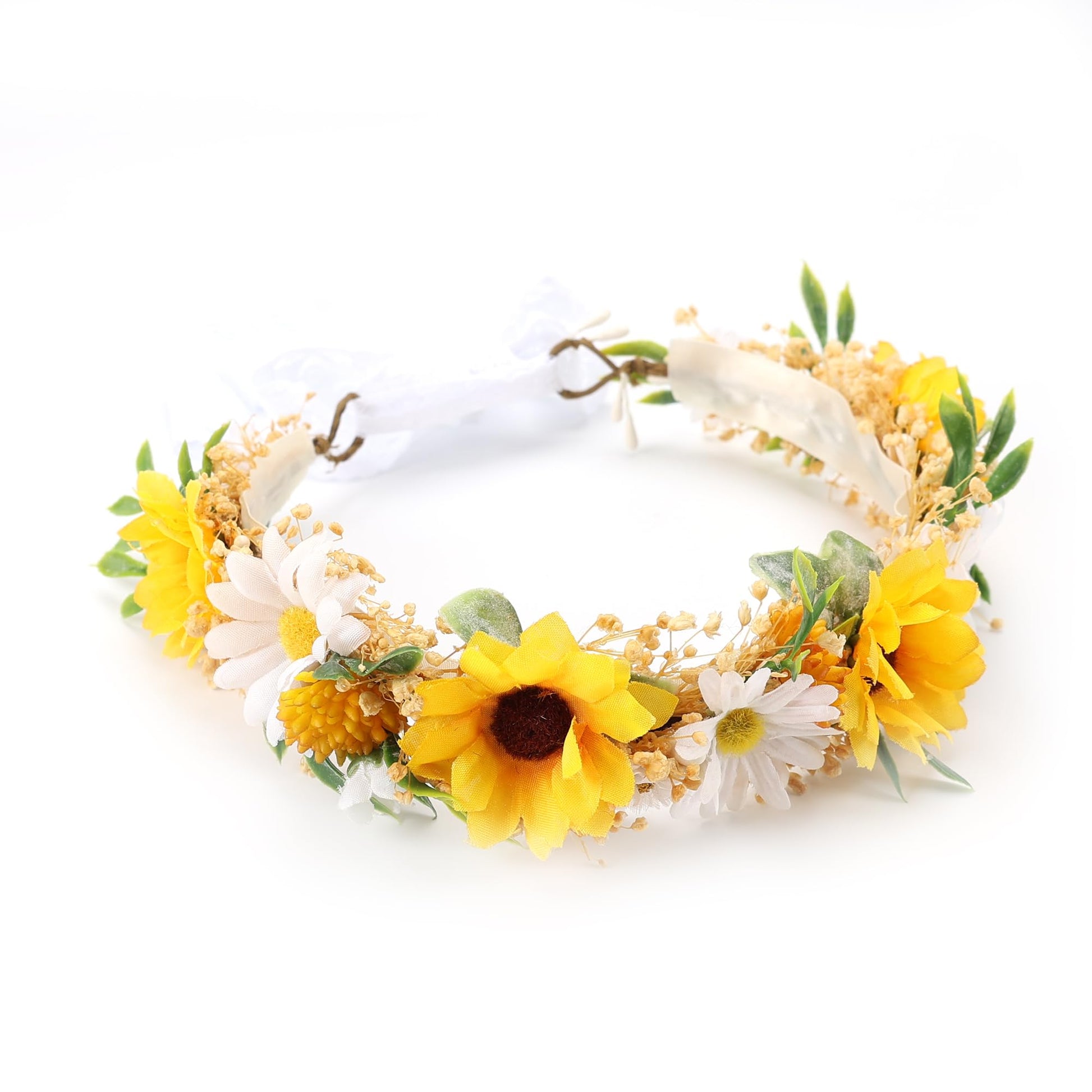 PoshMyra Sunflower Daisy Flower Crown for Toddler 1st Birthday Party Headpieces Midsummer Headband Baby Girls Hair Wreath Photo 