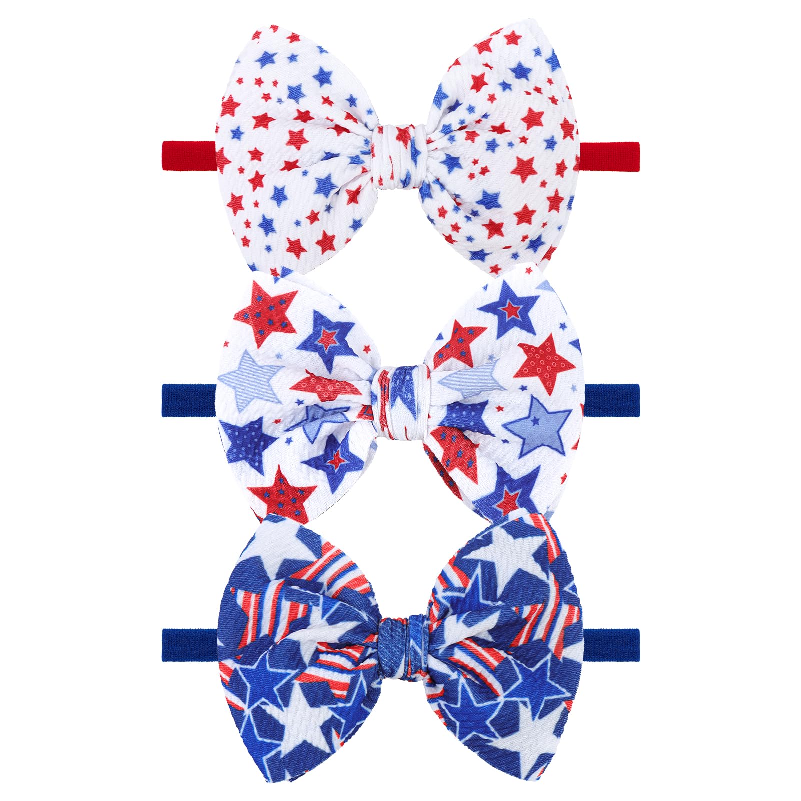 Yanjie Fourth Of July Patriotic Hair Accessories: Star Spangled Newborn Headbands, Nylon Bows For Infant Toddler Girls In Red, W