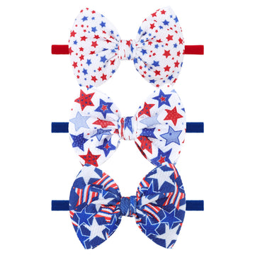 Yanjie Fourth Of July Patriotic Hair Accessories: Star Spangled Newborn Headbands, Nylon Bows For Infant Toddler Girls In Red, W