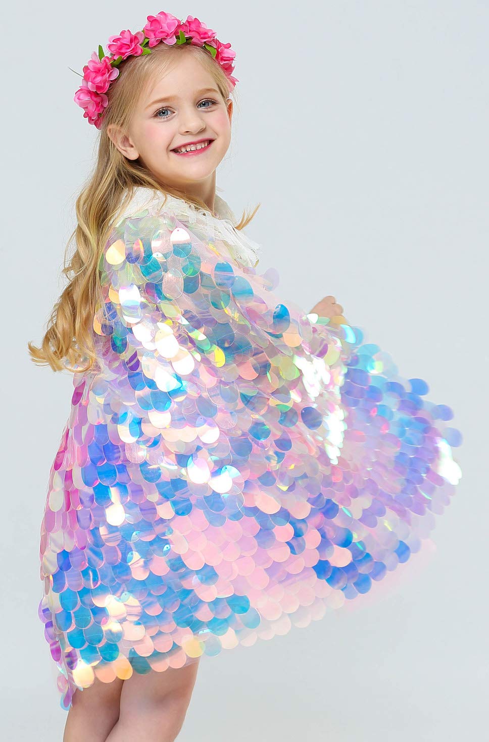 Fkkfyy Little Girl Cape Cloak Dresses Matching Princess Wedding Birthday Party Halloween Star Sequins Capes Cloaks Costumes For