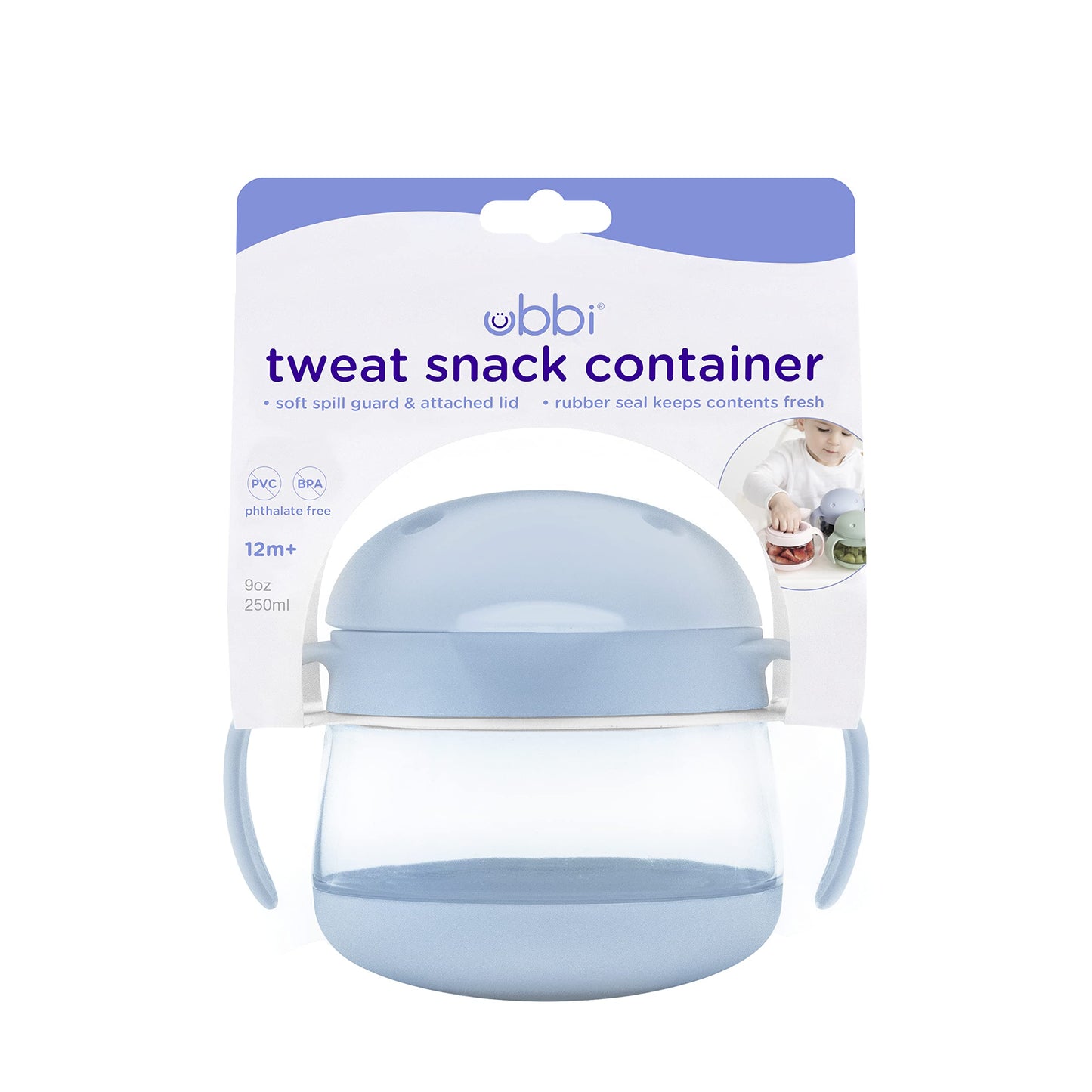 Ubbi Tweat No Spill Snack Container for Kids, BPA-Free, Toddler Travel Cup, Cloudy Blue