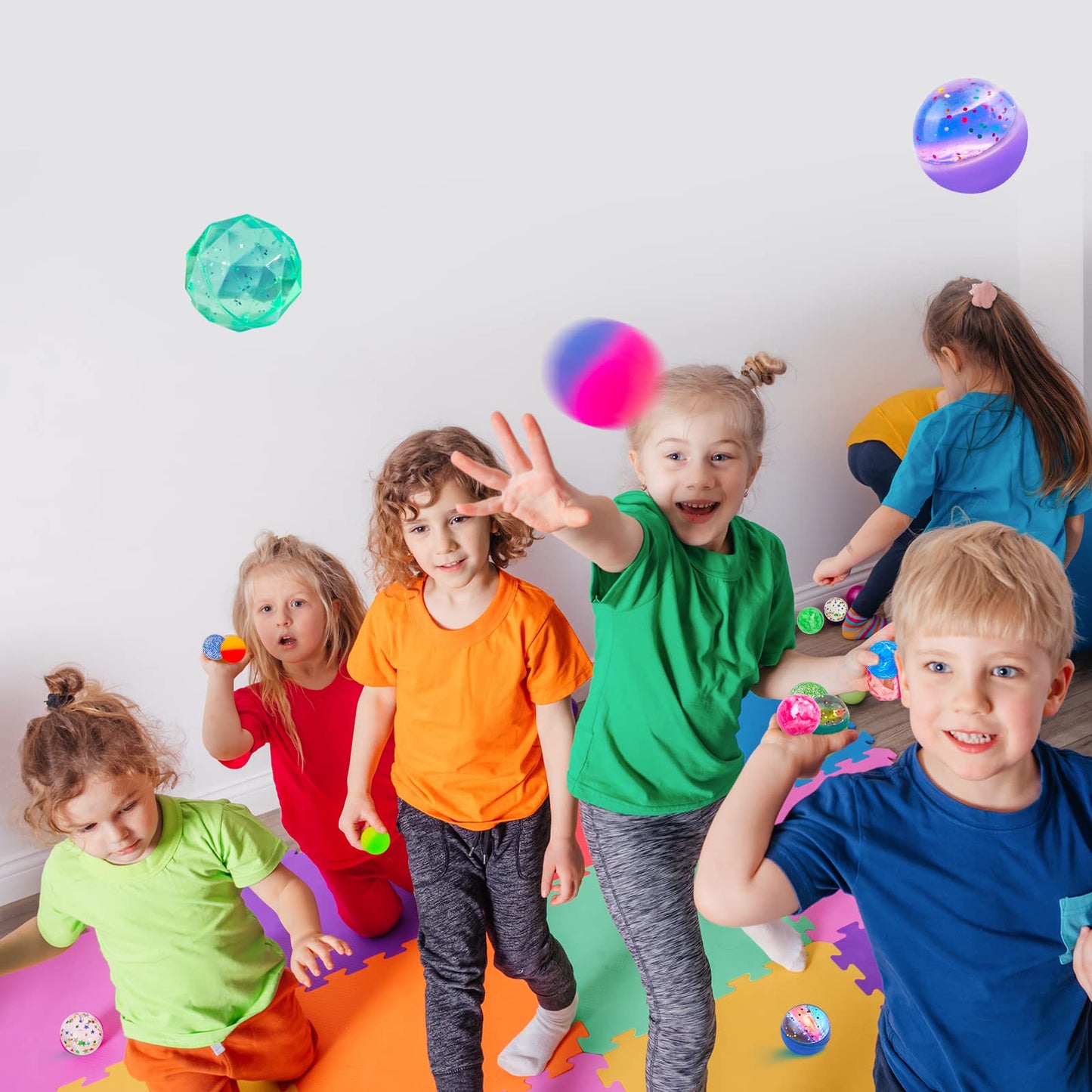 Ecoofor 24 Pieces Bouncy Balls 32mm Bounce Balls 6 Styles High Bouncing Balls Toys for Kids Party Favors Birthdays Gift Classroo