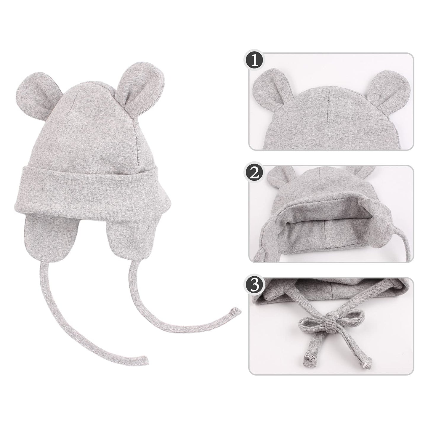 Jangannsa Winter Baby Newborn Hat Cotton Baby Boy Beanie Autumn Infant Girls Hats 0-12 Months 3 Pack (Gray+Black+White,6-12 Mont