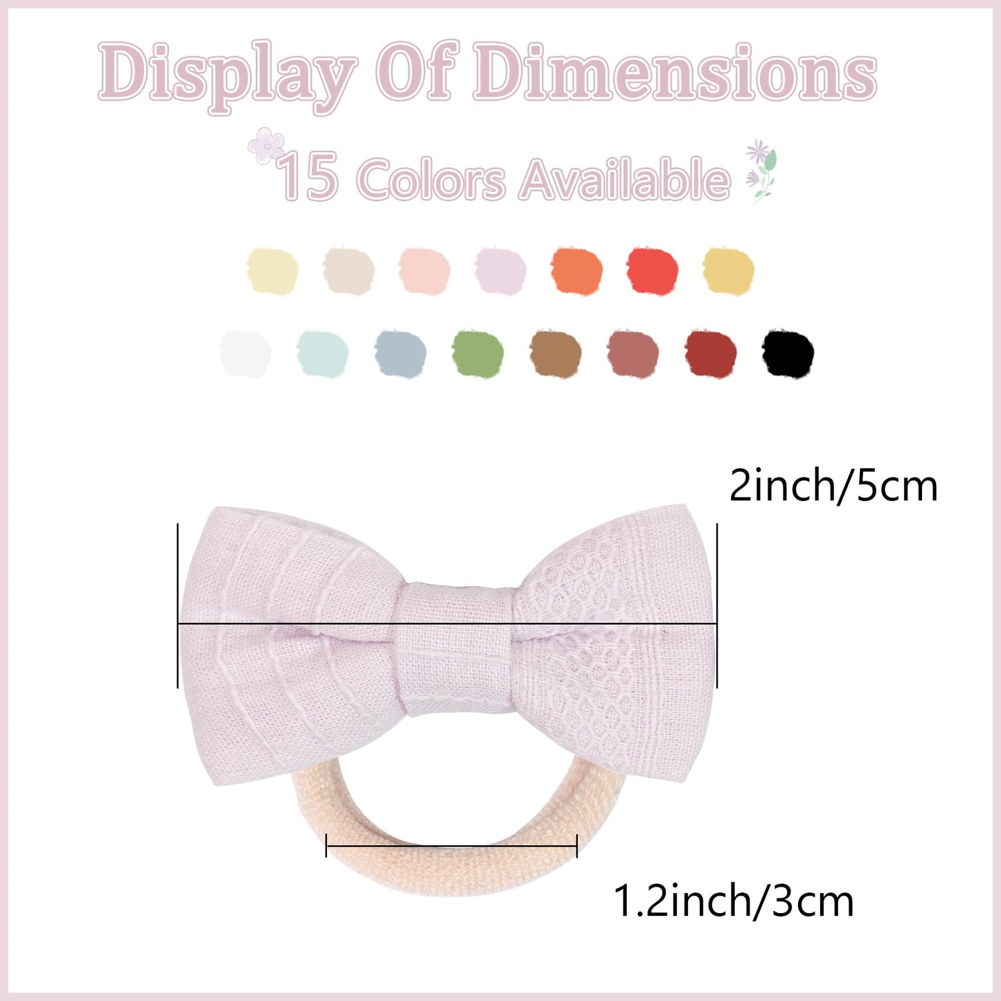 30Pcs Baby Hair Bows Ties, Floral Pattern Seamless Hair Rubber Bands For Baby Girls ' Fine Hair, 2 Inches Hair Bow 15 Colors In