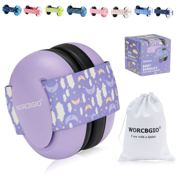 Worcbgio Infant Ear Protection Noise Cancelling Baby Ear Muffs, Toddler Hearing Protection With Adjustable Elastic Headband (Moo