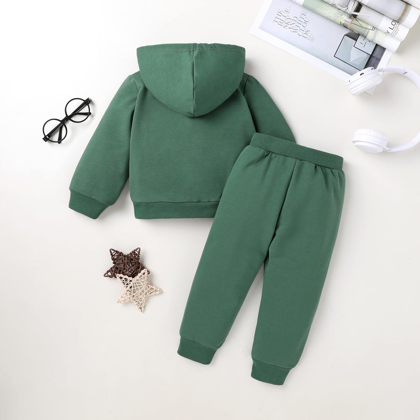 Happy Town Toddler Fall Outfits For Girl Boy Long Sleeve Hoodie Top And Long Sweatpants Set Toddler Sweatsuit (Solid Color-Deep