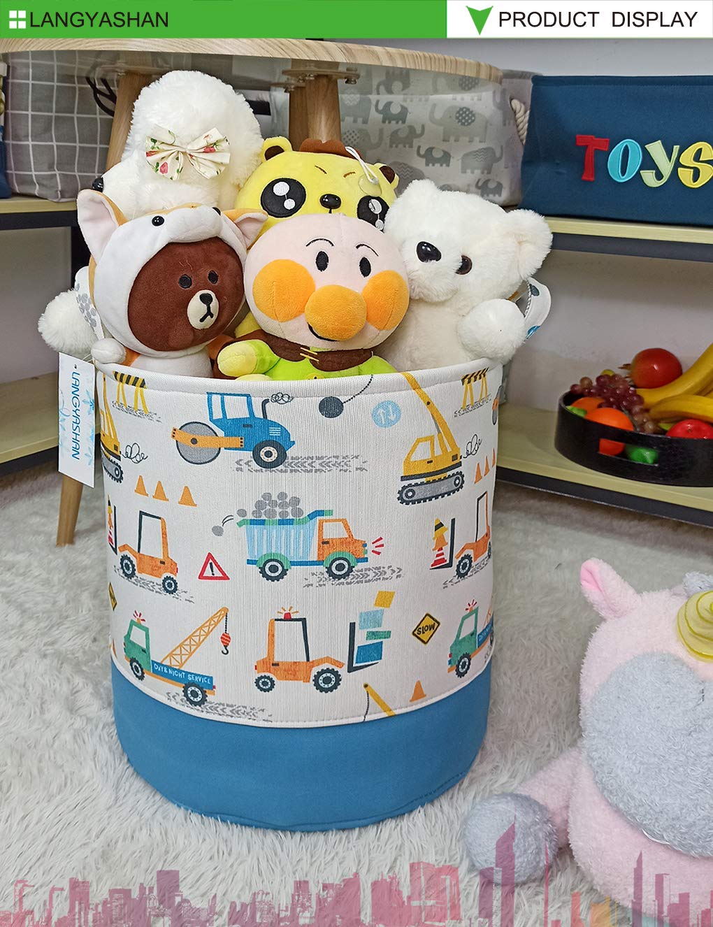 Langyashan Laundry Basket Cotton Collapsible Organizer Storage Basket For Boys Girls Laundry Hamper Toy Bins Gift Baskets Bedroo