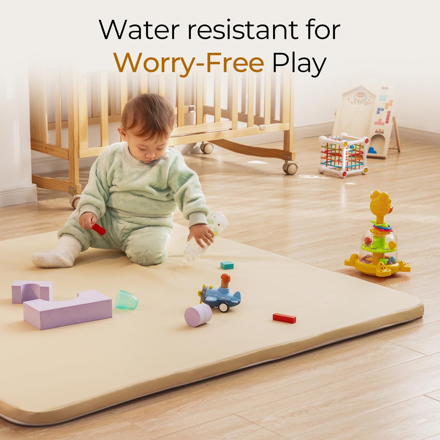 Uniency Vegan Leather Baby Play Mat For Floor, 50X50 Thick Foam Soft Padded Playpen Mat With Wipe-Clean And Waterproof Removable