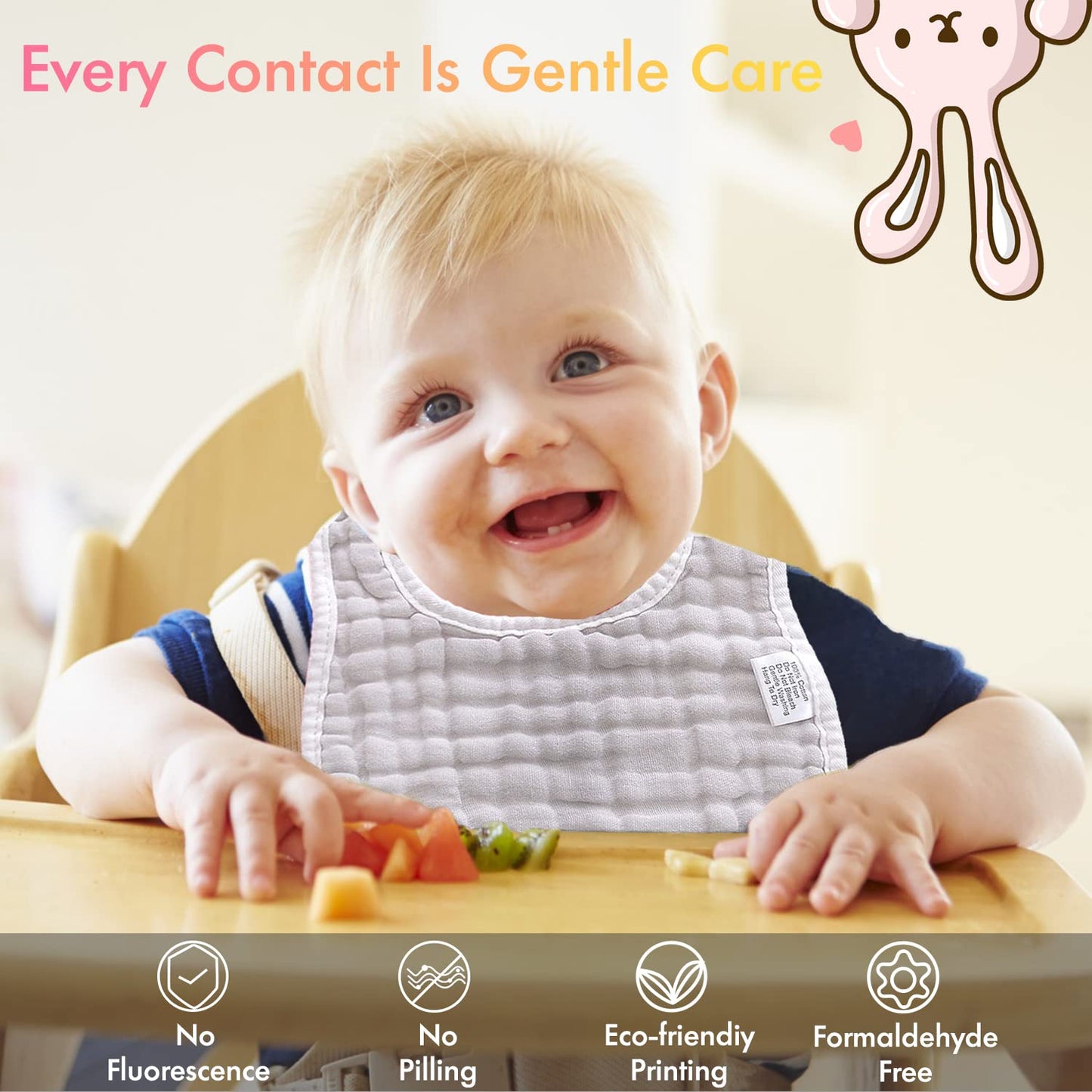 Dosmine 6 Pack Baby Drooling Bibs 8-Layer Baby Food Bibs Adjustable Baby Bibs Soft & Absorbent Bibs For Drooling & Teething For